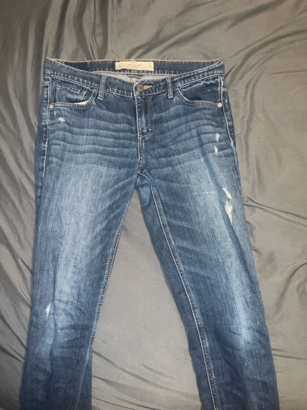 Abercrombie & Fitch Dark Blue Stretch Denim Jeans with Tan Stitching